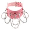 AKYLDI PU Leather Choker Rock with Metal Ring Chain Unisex Punk Gothic Rivets Collar Necklace (Size : Pink) view 1