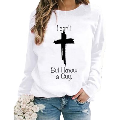 I Can't but I Know a Guy Long Sleeve Tshirt I Can't but I Know a Guy Jesus Cross Funny Christian T-Shirt Plus Size Tops Women Faith Shirts Christian Inspirational Tshirt Cross Gift White