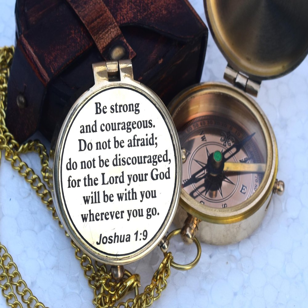 Mary Nautical Brass Compass | Engraved Religious Joshua 1:9 Quote Gift, Be Strong & Courageous