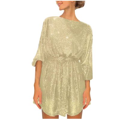 Women Sequin Dress Short Sparkly Glitter Dress Club Night Ruched Mini Dress Cocktail Party Prom Dress Evening Ball Gown Gold