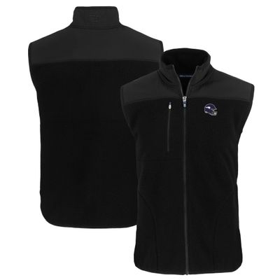 Cutter & Buck Men's Black Minnesota Vikings Helmet Big & Tall Cascade Eco Sherpa Fleece Full-Zip Vest