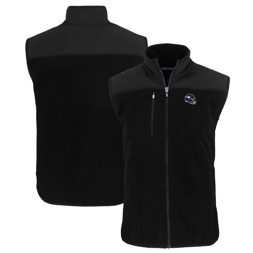 Cutter & Buck Men's Black Minnesota Vikings Helmet Big & Tall Cascade Eco Sherpa Fleece Full-Zip Vest