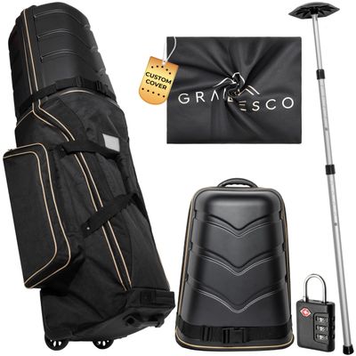Hard Case Top 1680D Heavy Duty Oxford Fabric Travel Bag for Airlines with Wheels  Includes Custom Cover, Support Rod and TSA Lock. Excellent Protection, Foldable, Lightweight and Durable