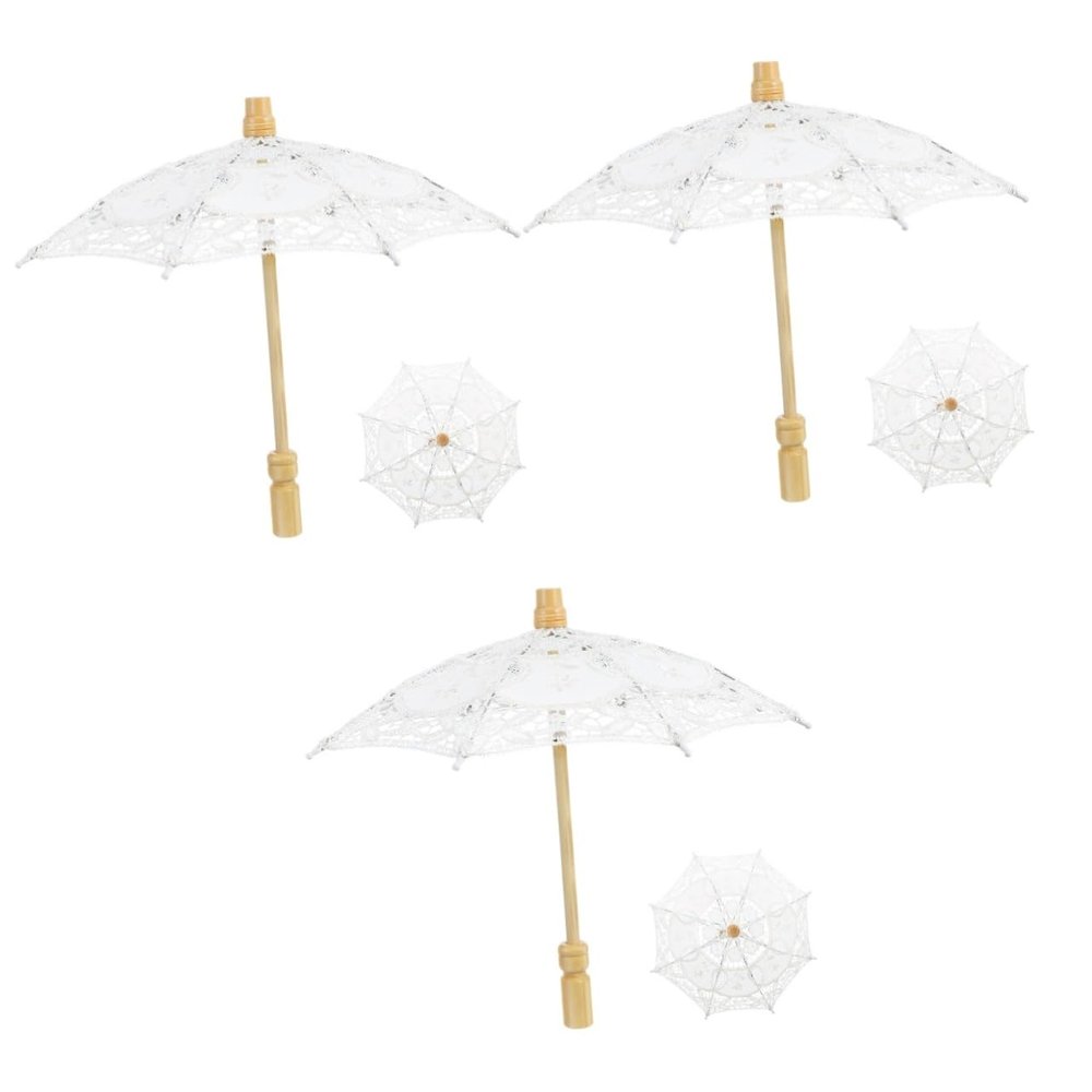 ABOOFAN 3pcs Wedding Lace Parasol Umbrella Embroidered Decorative Umbrella for Bridal Photography Elegant Lace Design for Wedding Parties Tea Parties and Dress up