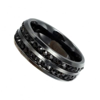 8 mm Gold Women Stainless Steel Ring with Full Circle Cubic Zirconia for Wedding Band Womens Jewelry Black 8