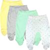123 Bear 100% Cotton Baby Pants with Footies 100% Cotton Unisex Boys Girls (3-6 Months, 4-Pack Lemon-Gray) view 1