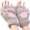 NEREIDS NET Cat Claw Bear Paw Fingerless Winter Plush Gloves Faux Fur Cute Kitten Fingerless Gloves Mittens for Women Girls Grey view 1