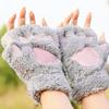 NEREIDS NET Cat Claw Bear Paw Fingerless Winter Plush Gloves Faux Fur Cute Kitten Fingerless Gloves Mittens for Women Girls Grey view 2