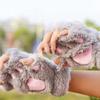 NEREIDS NET Cat Claw Bear Paw Fingerless Winter Plush Gloves Faux Fur Cute Kitten Fingerless Gloves Mittens for Women Girls Grey view 3
