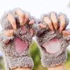 NEREIDS NET Cat Claw Bear Paw Fingerless Winter Plush Gloves Faux Fur Cute Kitten Fingerless Gloves Mittens for Women Girls Grey view 4