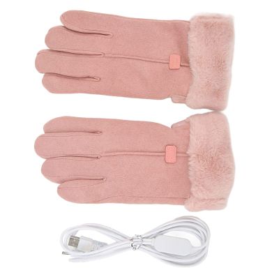 OUKENS Pink USB Heating Gloves Hand Warmer Touch Screen Design Adjustable Temperature Heated Gloves for Women Skiing Walking Riding