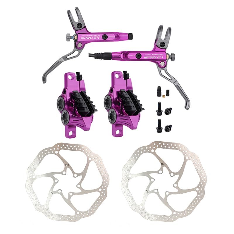BUCKLOS Purple IIIPRO MTB 4 Pistons Mountain Bike Hydraulic Disc Brake Set Front 800mm and Rear 1550mm with 160mm MTB Disc Brake Rotor