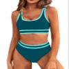 BMJL Women's High Waisted Bikinis Sets Sporty Two Piece Swimsuits Color Block Cheeky High Cut Bathing Suits(L,Dark Green Blue) view 1