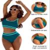 BMJL Women's High Waisted Bikinis Sets Sporty Two Piece Swimsuits Color Block Cheeky High Cut Bathing Suits(L,Dark Green Blue) view 4