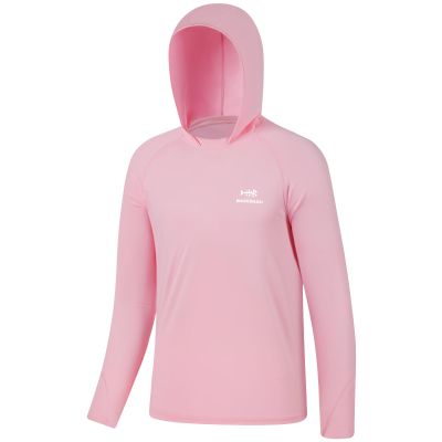 Bassdash Youth UPF50+ Performance T Shirt with Hood Long Sleeve Fishing Hiking Sun Shirt FS03Y Pink