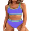 BMJL Women's High Waisted Bikini Sets Sporty Two Piece Swimsuits Color Block Cheeky High Cut Bathing Suits(XL,Light Purple) view 1