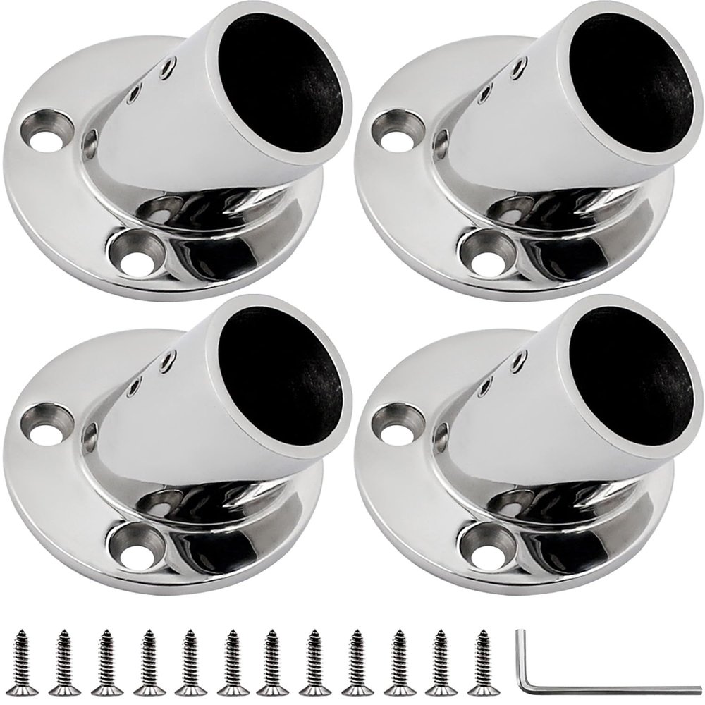 YANYUCB Boat Hand Rail Fittings,316 Stainless Steel Round 60 Degree Boat Hand Rail Base,Tube Base with L Shape Hex Key and Screws(1 inch * 4)