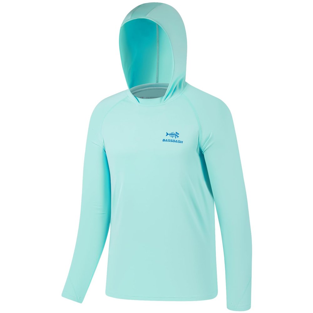 Bassdash Youth UPF50+ Performance T Shirt with Hood Long Sleeve Fishing Hiking Sun Shirt FS03Y Seafoam