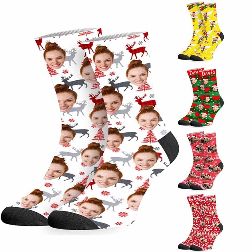 D-Story Custom Face Socks with Photo: Made in USA, Personalized Multiple Socks Funny Novelty Fathers Day Gift for Men Women