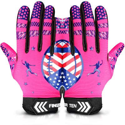 FINGER TEN Football Receiver Gloves Youth Receiving Gloves Pro 3.0 Durable Breathable Flexible for Kids Boys Girls in White Red Black Blue Small Large Medium X-Large (Pink, Medium)