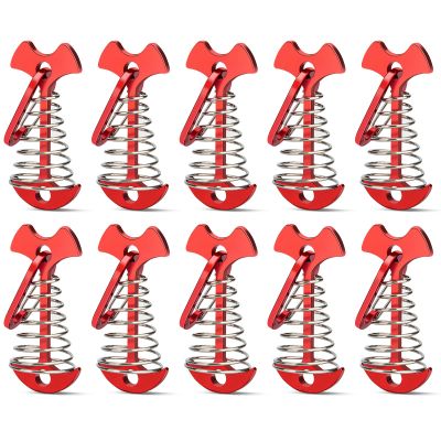 10pcs Deck Peg Deck Anchors with Carabiners, Aluminium Tie Down Tent Stakes,Rope Tightener with Spring Buckle Fishbone Anchor Pegs with Spring Buckle for Outdoor Camping Hiking