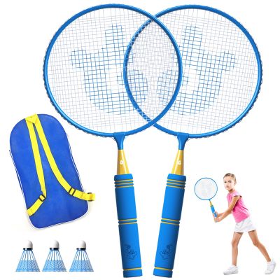 JOY SPOT! Kids Badminton Rackets Set with Soft Grip, Oversize & Lightweight Shuttlecocks Racquet with Carry Bag for Children Youth, 2 Player Sport Game for Indoor Outdoor Backyard
