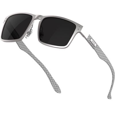 ATTCL Luxury Polarized Sunglasses Men Driving: Lightweight Rectangular Metal Frame Premium Fiber Temples UV Protection Travel Daily Wear 8999 Silver Black