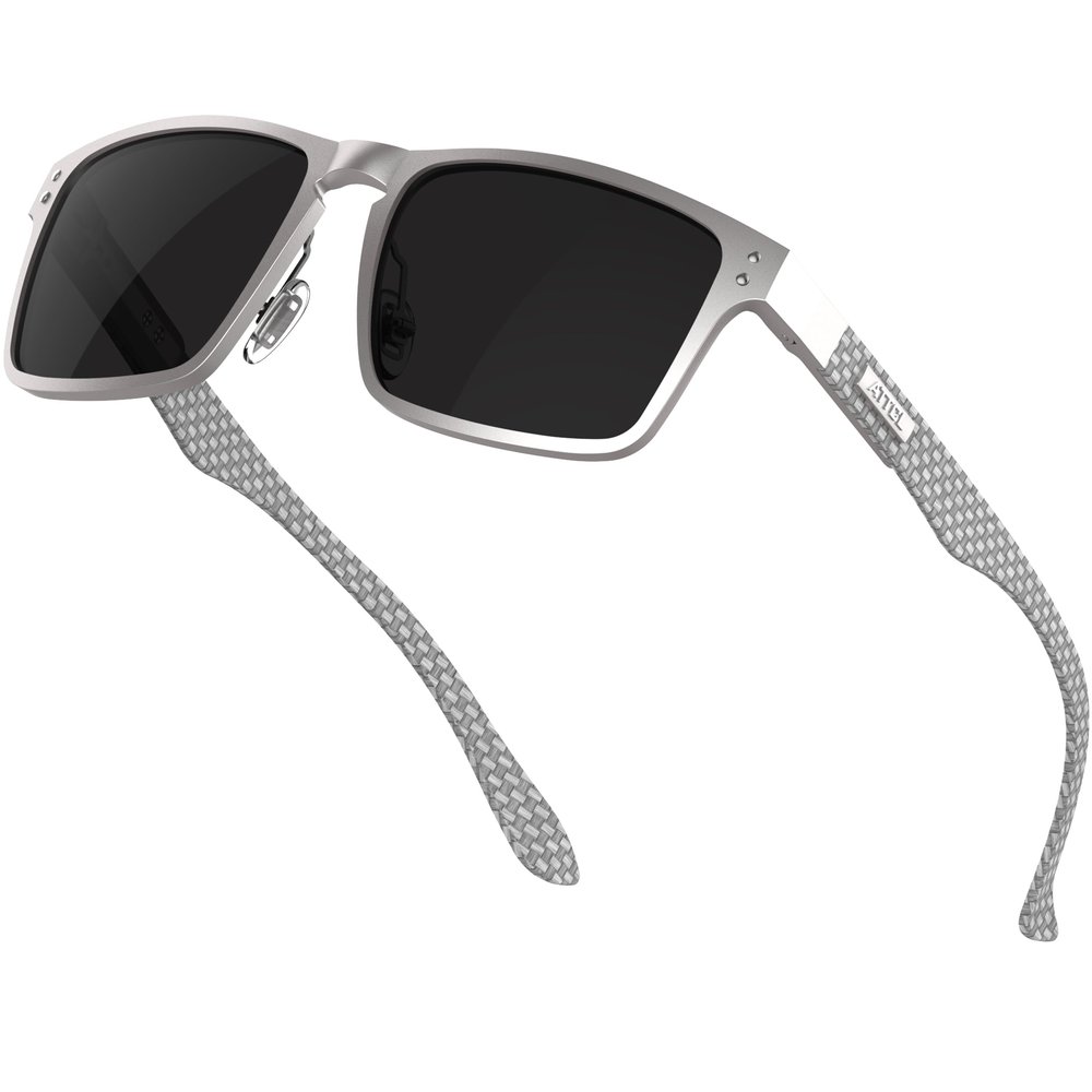 ATTCL Luxury Polarized Sunglasses Men Driving: Lightweight Rectangular Metal Frame Premium Fiber Temples UV Protection Travel Daily Wear 8999 Silver Black