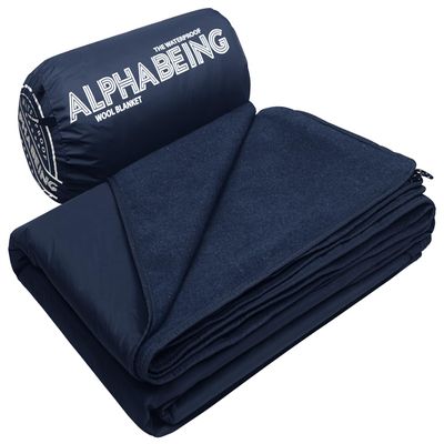 AlphaBeing Waterproof Outdoor Blanket with Merino Wool, Extra Thick Warm, Windproof, Packable Stadium Blankets for Cold Weather, Camping Gift, Pet, Car, Picnic, Concerts, 79" x 59", Navy