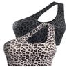 Sykooria Womens One Shoulder Sports Bras Workout Yoga Bra Medium Support Asymmetrical Bra Black Leopard Print Khaki view 1