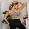 Sykooria Womens One Shoulder Sports Bras Workout Yoga Bra Medium Support Asymmetrical Bra Black Leopard Print Khaki view 2