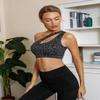 Sykooria Womens One Shoulder Sports Bras Workout Yoga Bra Medium Support Asymmetrical Bra Black Leopard Print Khaki view 3