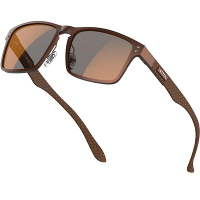 ATTCL Luxury Polarized Sunglasses Men Driving: Lightweight Rectangular Metal Frame Premium Fiber Temples UV Protection Travel Daily Wear 8999 Brown