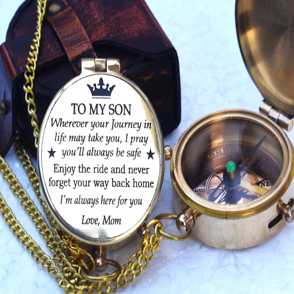 Vintage Brass Compass with Leather Case  Engraved Gift for Men & Women | Ideal for Graduation, Birthday, Baptism, Confirmation & Keepsake Occasions