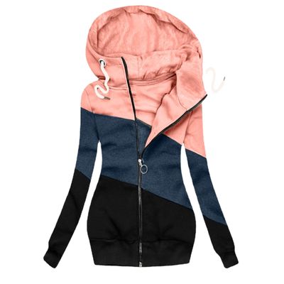 Women's Color Block Slim Hoodies Long Sleeve Zip Up Camo Hooded Sweatshirt Casual Cardigan Jacket Fall Clothes (Pink1,XX-Large)