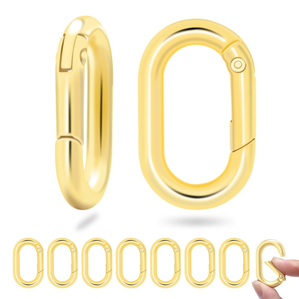 10Pack 1 Inch Small Oval Keyring, Metal Tiny Carabiner Spring Snap Hooks Clip for Paracord Keychain Lanyard, Car Key Rings, Pets Collar Buckles, Purse Keychain Replacement (Light Gold)