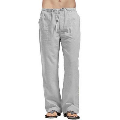 Linen Pants Men Big Tall Casual Cotton Yoga Pants with Pockets Drawstring Elastic Waist Straight-Leg Lightweight Trousers Mens Sweatpants Joggers(B1-Grey,5X-Large)