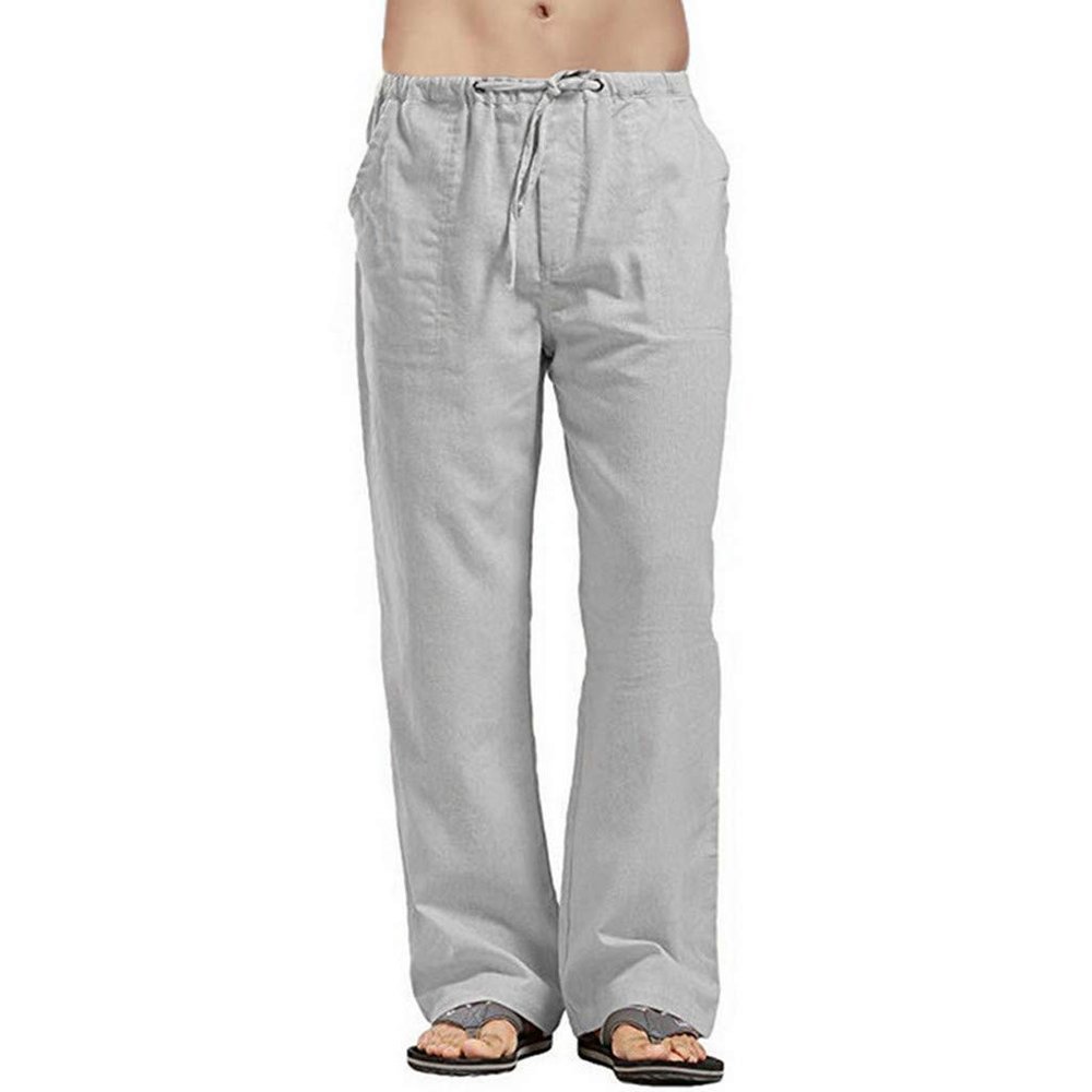 Linen Pants Men Big Tall Casual Cotton Yoga Pants with Pockets Drawstring Elastic Waist Straight-Leg Lightweight Trousers Mens Sweatpants Joggers(B1-Grey,5X-Large)