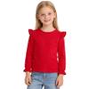 Magic Park 12M-14Y Toddler Girl Long Sleeve Blouse Kids Solid Color Tee Little Girls Ruffle Cuffs T-Shirts Winter Casual Tops (Long Red Tee, 3-4 Years) view 1
