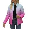 Todays Deals Women's Short Down Jacket Stripes Hot Pink Puffer Jacket Womens Long Sleeve Cropped Puffer Jacket Abrigo De Mujer para El Frio Pink Faux Fur Jacket Women Woollen Jacket Coat view 1