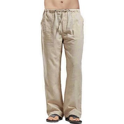 Linen Pants Men Big Tall Casual Cotton Yoga Pants with Pockets Drawstring Elastic Waist Straight-Leg Lightweight Trousers Mens Sweatpants with Pockets(B1-Khaki,5X-Large)