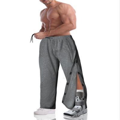 Men's Tearaway Pants for Post Surgery 2 Side Snap Breakaway Open Bottom Sweatpants Women Loose Fit Rip Off Post Surgery Cotton Pants Dark Grey 2XL