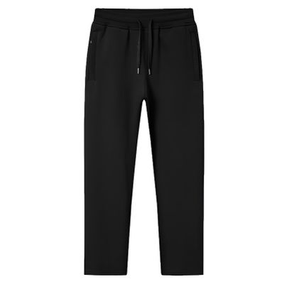 ANUFER Mens Slim Fit Cotton Sweatpants Jogging Bottoms with Zipper Pockets Casual Trousers Open Bottom Black Fluff XXL