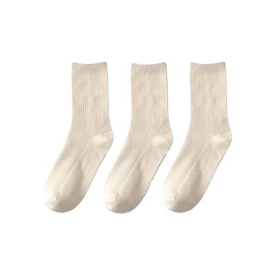 3 Pairs Of Cream Socks Women's Spring And Fall Models Of Mid-calf Cotton Summer Thin Socks Stacked Long Socks