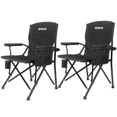 Camping Chair with Padded Hard Armrest, Sturdy Folding Camp Chair with Cup Holder W Mesh Storage Bag, Support to 400 lbsfor Adults 2 Pack