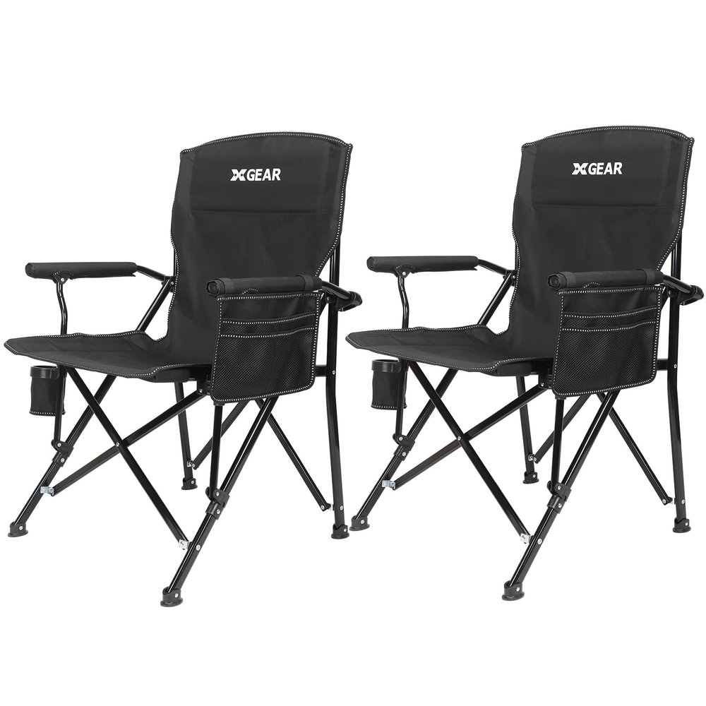 Camping Chair with Padded Hard Armrest, Sturdy Folding Camp Chair with Cup Holder W Mesh Storage Bag, Support to 400 lbsfor Adults 2 Pack