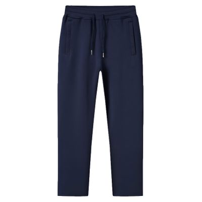 ANUFER Mens Slim Fit Cotton Sweatpants Jogging Bottoms with Zipper Pockets Casual Trousers Open Bottom Navy Fluff XL