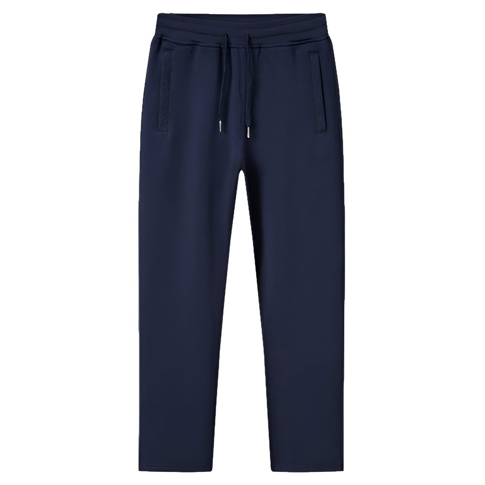 ANUFER Mens Slim Fit Cotton Sweatpants Jogging Bottoms with Zipper Pockets Casual Trousers Open Bottom Navy Fluff XL