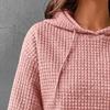 Womens Crew Neck Waffle Pullover Hoodies Casual Long Sleeve Drawstring Pullover Top Hooded Sweatshirt with Pocket (Pink,Small) view 3