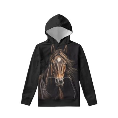 WELLFLYHOM Black Hoodies Kids Horse Sweatshirt for Boys Girls 8-10 Trendy Graphic Pullover Top Long Sleeve Hoodie Hooded Sweater Shirt Fall Outfits for Teens Jumpers Activewear